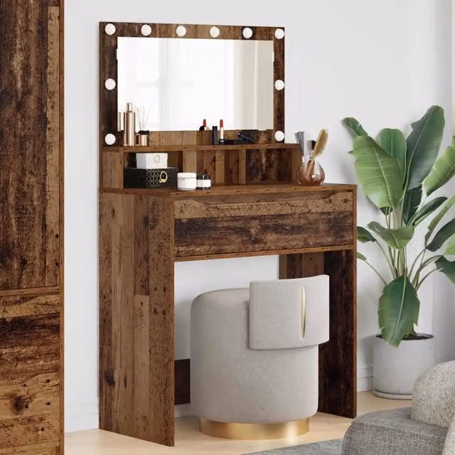 Tavolo da trucco moderno con LED vidaXL in legno marrone L: 135,0 cm, P: 39,5 cm, H: 80,0 cm – 1