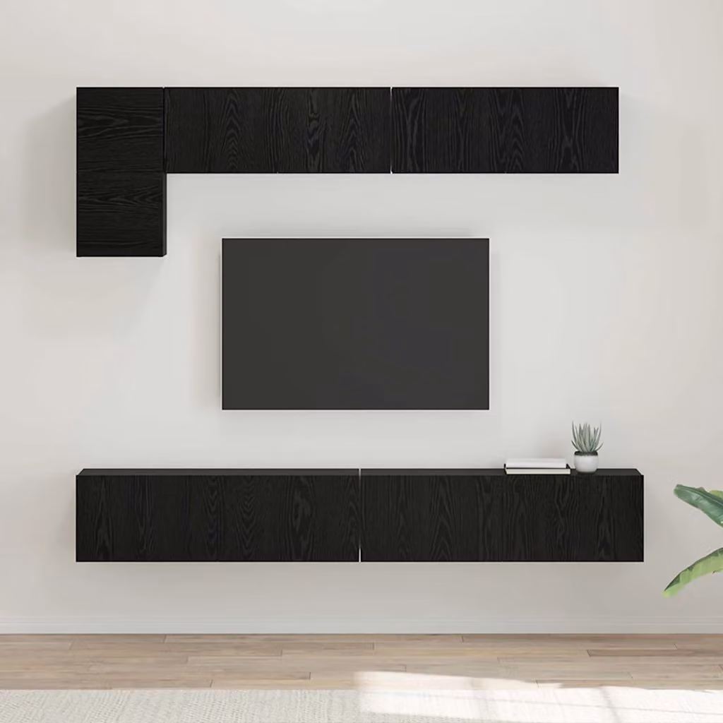 Set mobile TV moderno vidaXL in legno MDF color rovere e nero per soggiorno – 1