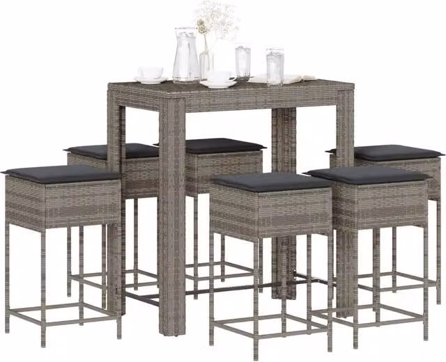 Set Bar da Giardino 7 pz con Cuscini in Polyrattan Grigio 3261457