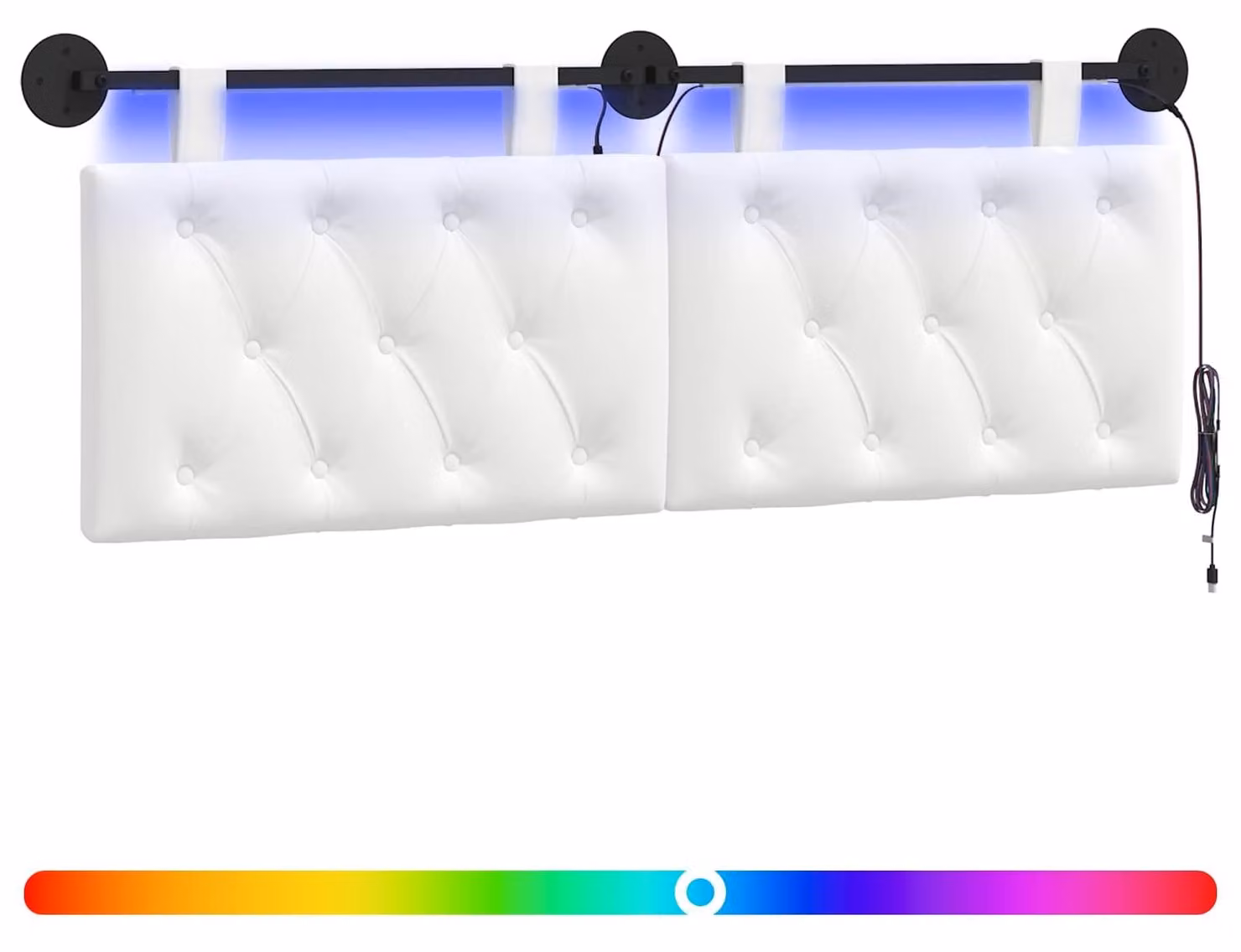 Testiera sospesa Con luce LED Bianco Tessuto