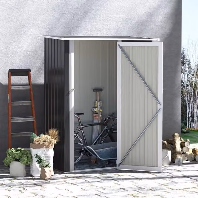 Casetta da giardino in acciaio con porta 142 x 84 x 189 cm grigio scuro