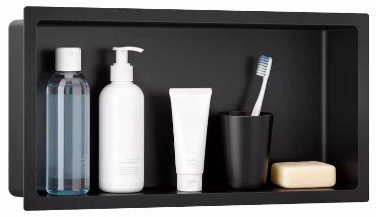 Nicchia da incasso per doccia - Scaffale da bagno - Acciaio inossidabile resistente alla ruggine - Nicchia a muro impermeabile - 10 x 33 x 48 cm - Nero