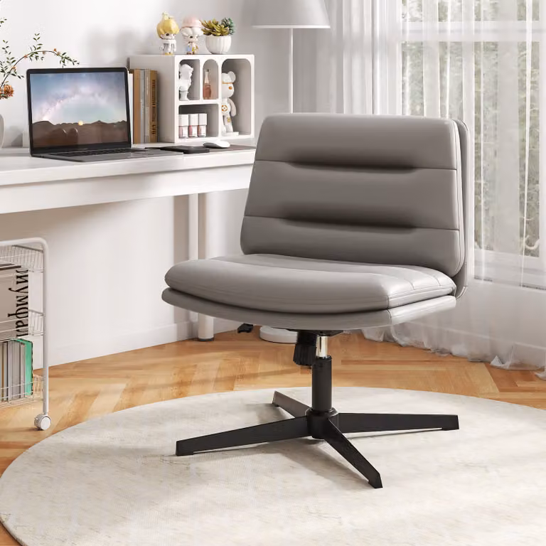 Sedia da ufficio Costway in pelle sintetica grigia con sedile e schienale confortevoli, poltrona girevole senza braccioli con base ad incrocio per casa e ufficio