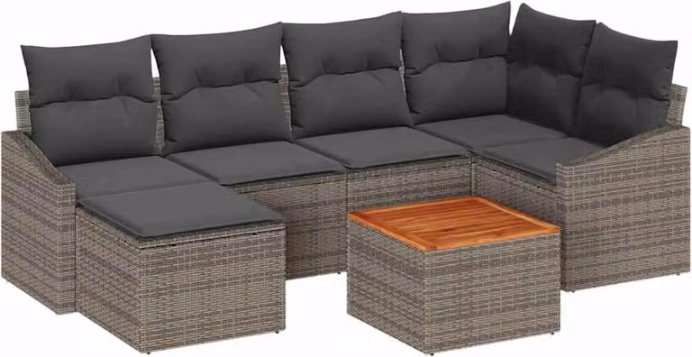 Set Divano da Giardino 7 pcs Grigio polyrattan