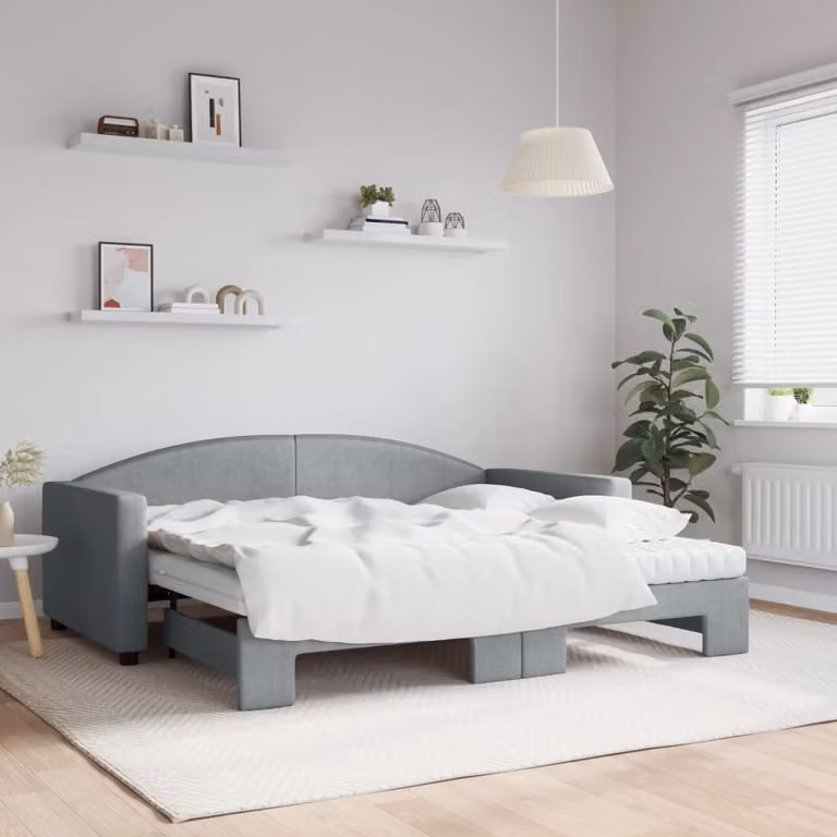 vidaXL Divano Letto Estraibile in Tessuto Grigio Chiaro con Materasso