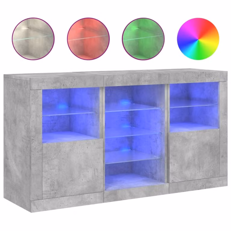 Credenza con Luci LED Grigio Cemento 123x37x67 cm