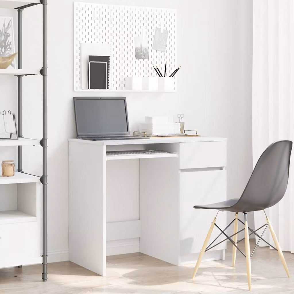 Scrivania bianca vidaXL in legno e MDF per ufficio o casa, L: 86 cm, P: 49 cm, H: 76 cm