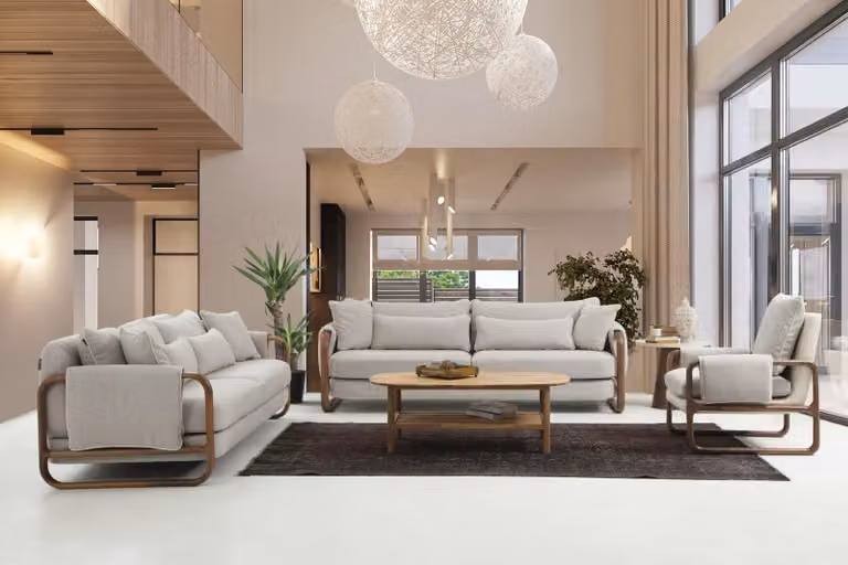 Sofagarnitur 331 Sitzer Sessel Dreisitzer Modern Stoff Grau Set Design