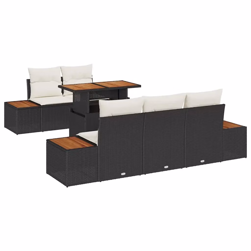 Set da pranzo da giardino moderno vidaXL in rattan e legno di acacia con cuscini, 6 pezzi, Nero e Beige – 2