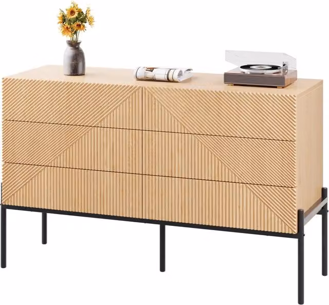 Sideboard con 6 cassetti, texture 3D, mobile contenitore multifunzione per soggiorno e sala da pranzo