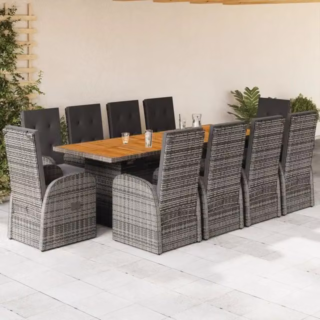 Set da pranzo da giardino vidaXL in legno di acacia e polyrattan grigio con 11 pezzi