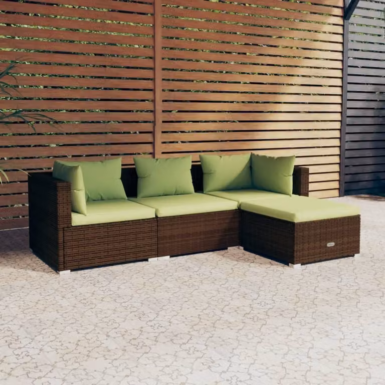 Maison Exclusive - Set da giardino 4 pezzi con cuscini in polyrattan marrone