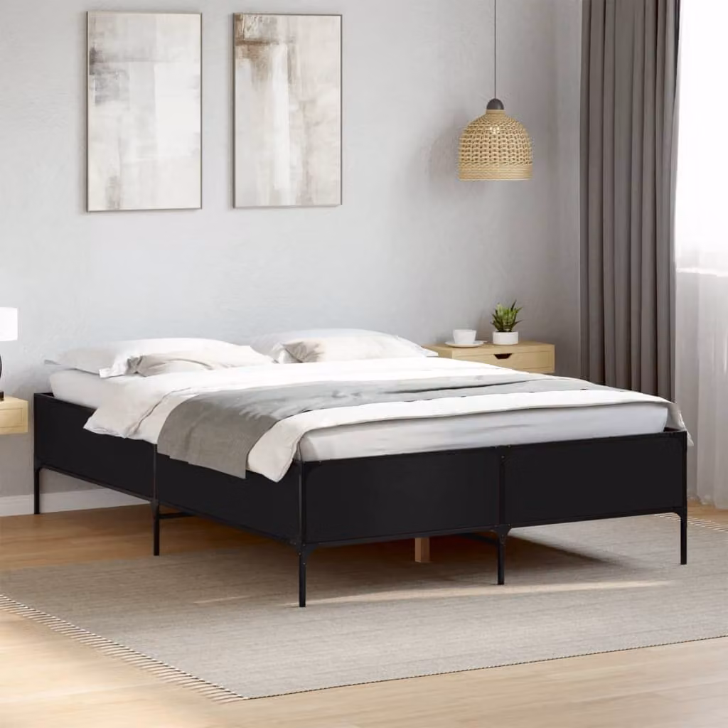 vidaXL Giroletto Nero in Legno e Metallo 150x200 cm
