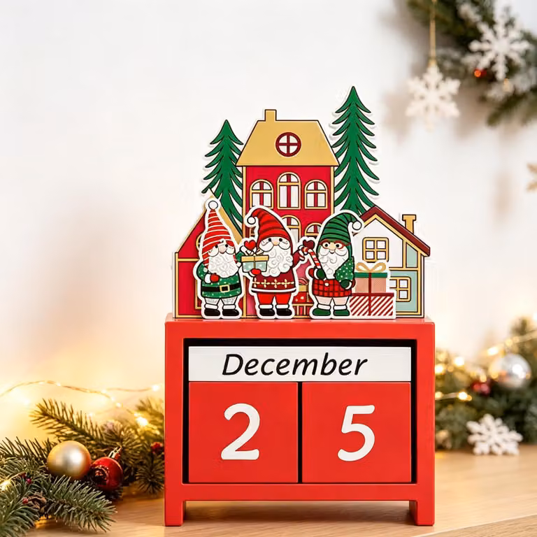 Calendario dell'Avvento in legno, riutilizzabile, dimensioni da 7,5 a 13 cm, colore rosso