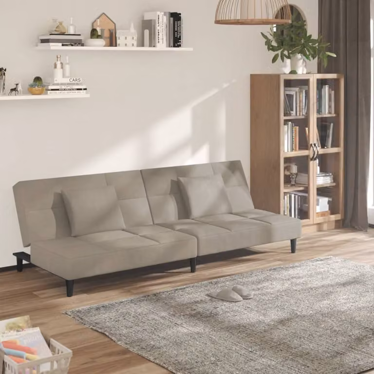 vidaXL Divano Letto Click-Clack in Velluto Grigio con Cuscini e Struttura in Legno Solido