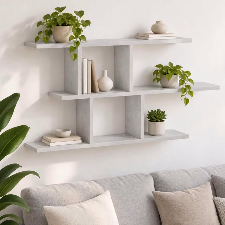 Scaffale da parete moderno vidaXL in legno MDF Grigio Cemento L: 100 cm, P: 17 cm, H: 45.5 cm