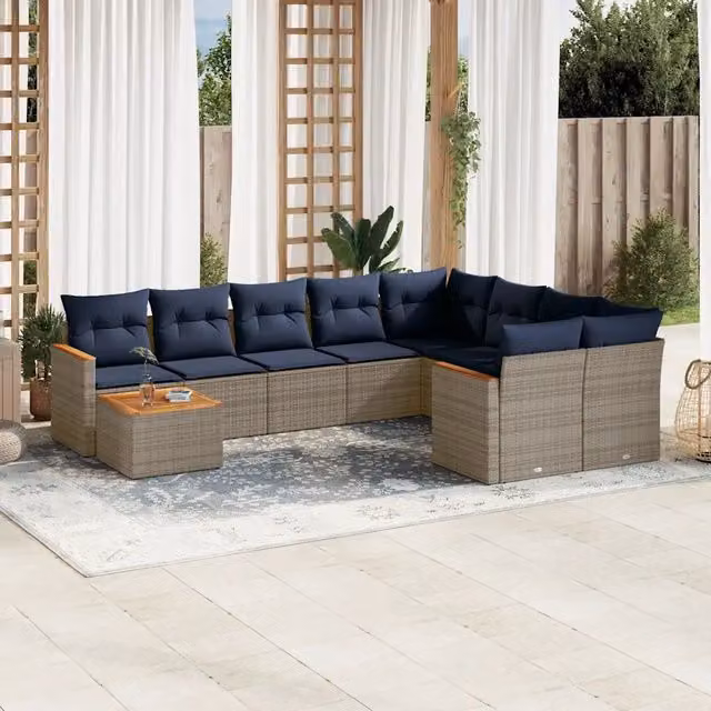 Set Divani da Giardino 10 pz con Cuscini Grigio in Polyrattan 3226320