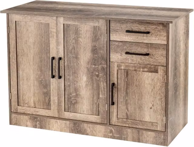 Credenza da cucina moderna con 2 cassetti, 3 ante e 1 ripiano regolabile, Mobile buffet multiuso in MDF Grigio e Marrone con finitura opaca – 1