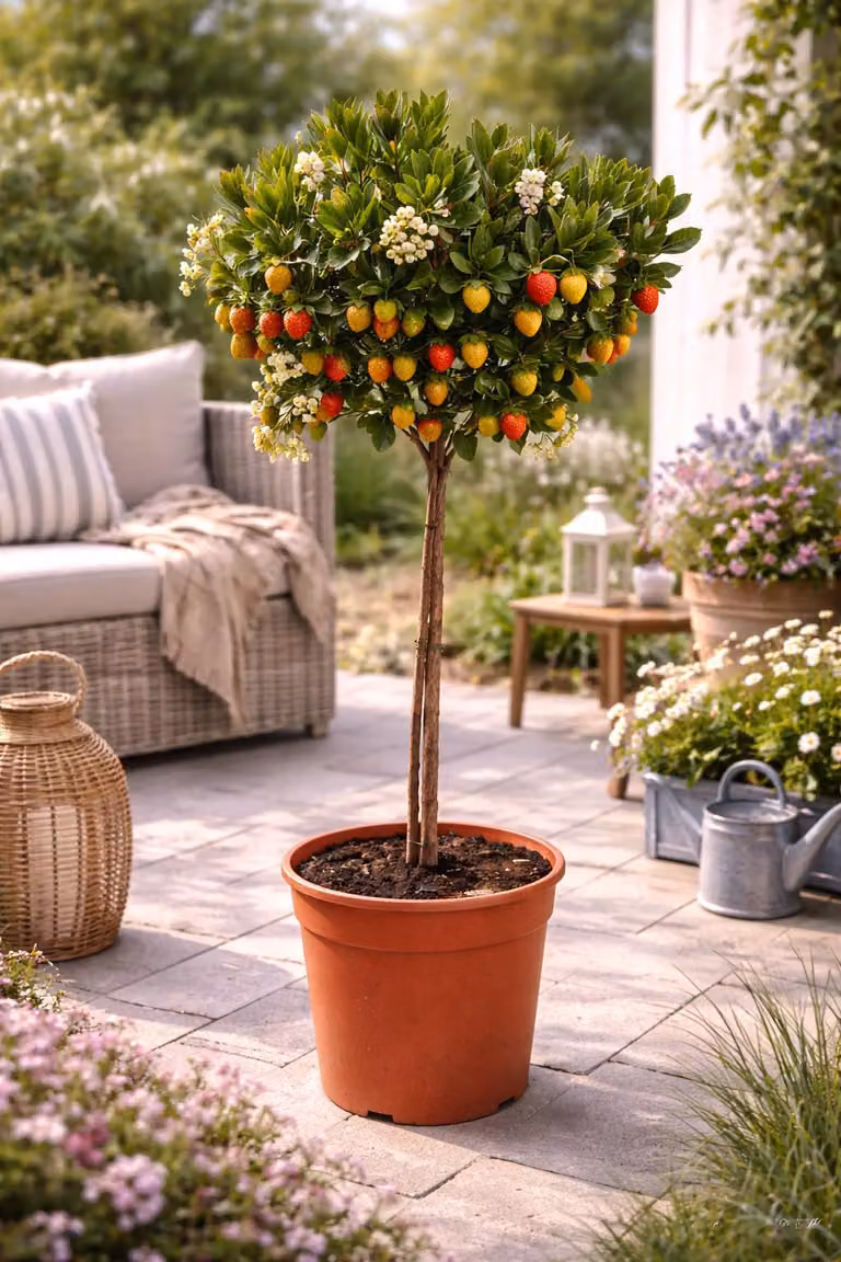 Corbezzolo, alberello di 80–100 cm (Arbutus unedo) – Pianta mediterranea da vaso, a fioritura invernale, sempreverde, arbusto ornamentale per giardino e terrazza