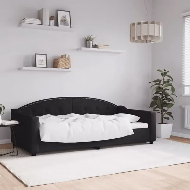 Letto da giorno moderno vidaXL in tessuto nero con struttura in legno e metallo – 1