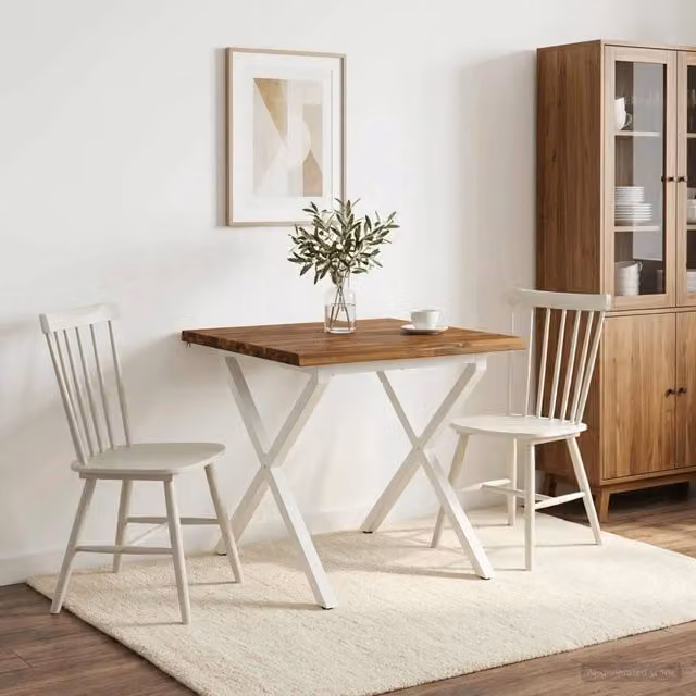 80 x 80 x 75 cm Legno di Acacia Massello Naturale e Bianco 938700