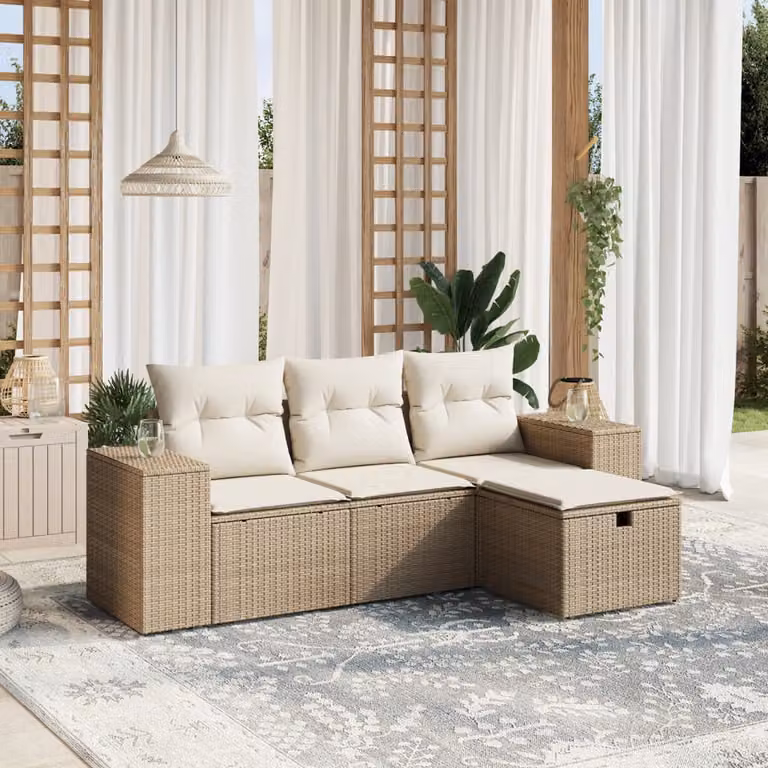 Set Divano da Giardino L-Shape vidaXL in Polyrattan con Cuscini Beige e Struttura in Acciaio Verniciato a Polvere