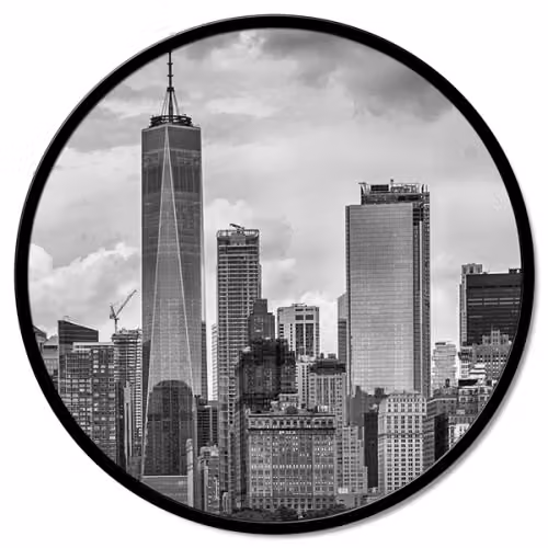 Quadro tondo su tela Skyline incorniciato Pintdecor