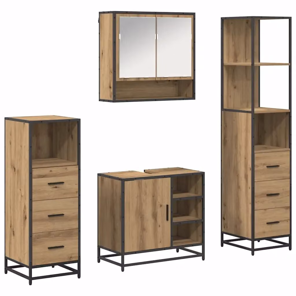 Set di mobili per il bagno vidaXL 4 pezzi in legno e metallo marrone e nero con design minimalista – 2