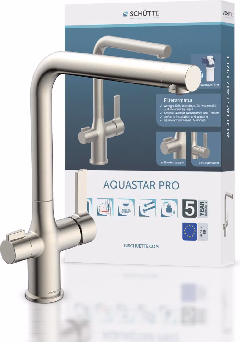 AQUASTAR PRO: miscelatore da lavello per acqua potabile con sistema di filtraggio, finitura effetto acciaio inossidabile