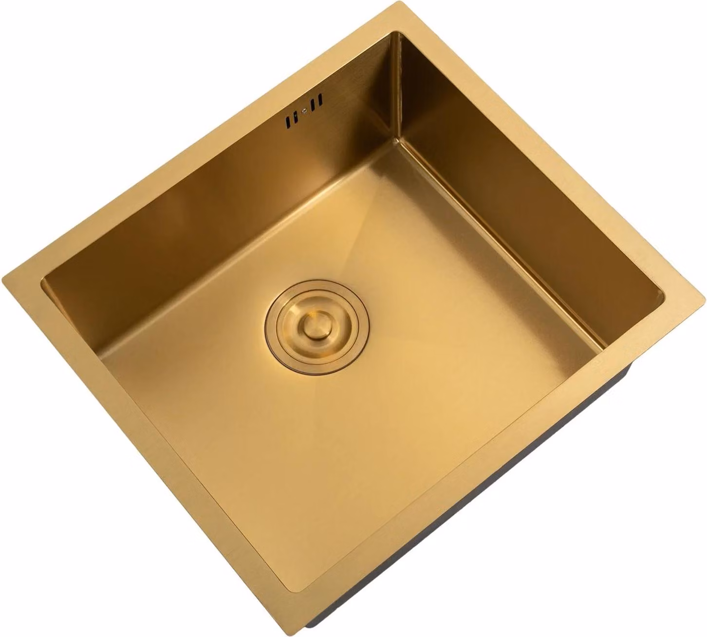 Lavello da cucina - Vasca singola - 50 x 45 cm - Profondità 20 cm - Acciaio inox - Con filtro di scarico - Con rubinetteria - 1 foro - Oro