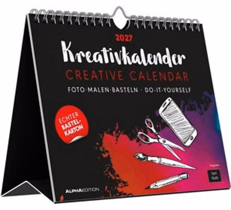 Calendario creativo da tavolo, formato orizzontale, nero, 2027