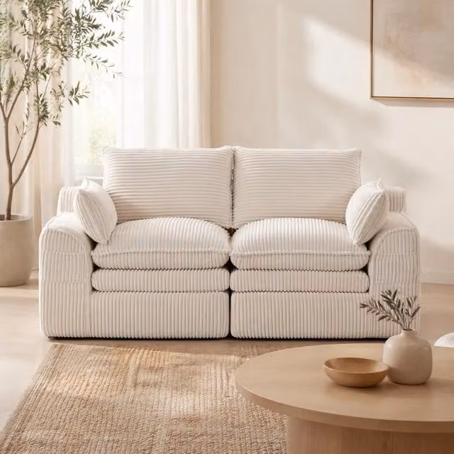 Divano a 2 posti REDOM in velluto a coste beige, L: 191 cm, P: 94 cm, H: 85 cm