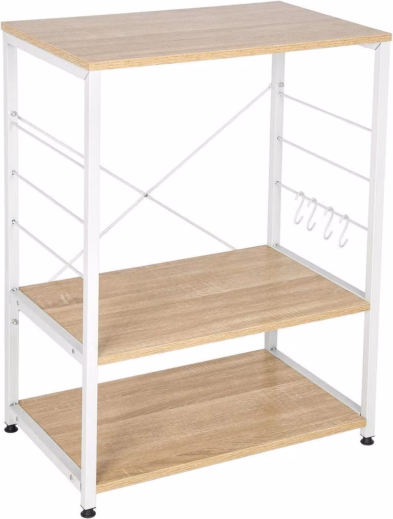 Ripiano portaoggetti per cucina con 3 ripiani e ganci | 60x40x82 cm