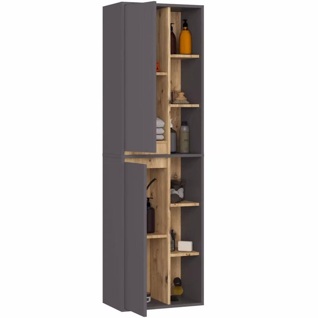 Colonna bagno sospesa VAMI Grigio Grafite e Rovere Artisan con 2 ante, L: 50 cm, P: 30 cm, H: 170 cm – 2