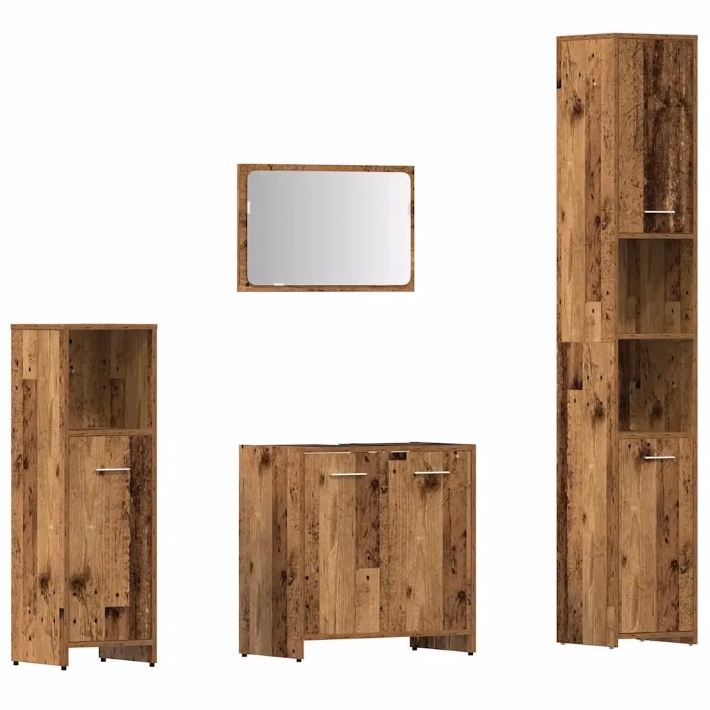 Set di mobili da bagno vidaXL 4 pezzi in legno marrone con armadietto specchio, mobile lavabo, mobile laterale e colonna alta, stile minimalista – 2