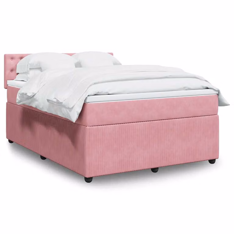 vidaXL Giroletto a Molle con Materasso in Velluto Rosa e Bianco, L/P/H: 160 x 200 cm