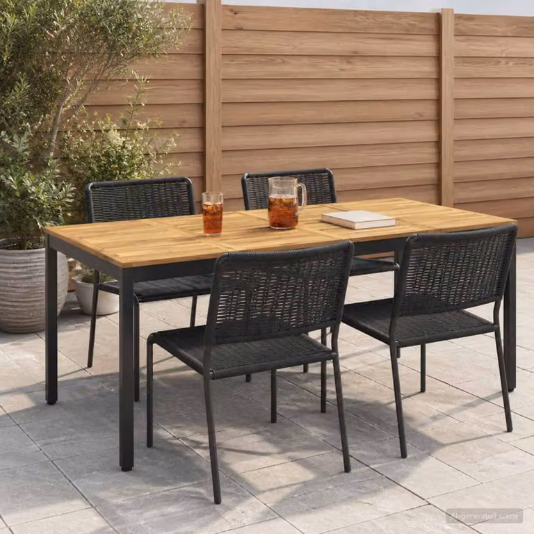 vidaXL Tavolo da giardino rettangolare in legno di acacia Bianco e Nero L: 196 cm, P: 100,5 cm, H: 75 cm