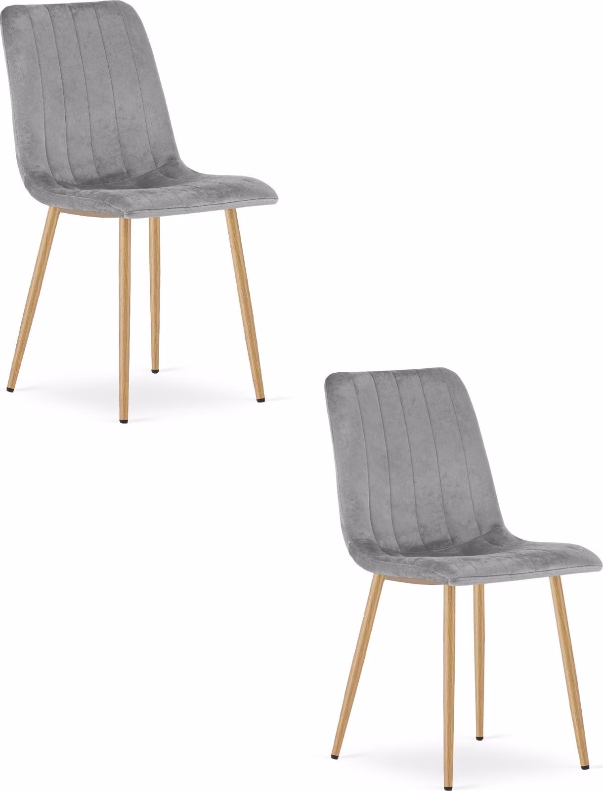 Sedie Lava in velluto grigio chiaro con gambe effetto legno (set di 2)