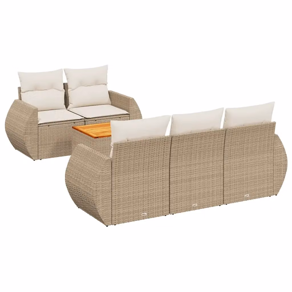Set Divano da Giardino vidaXL 6 pz a L in Polyrattan con Cuscini Beige e Tavolino da Caffè – 2