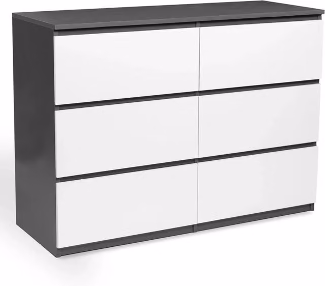IDMarket - TOMI Cassettone a 6 cassetti da 110 cm in legno grigio e bianco