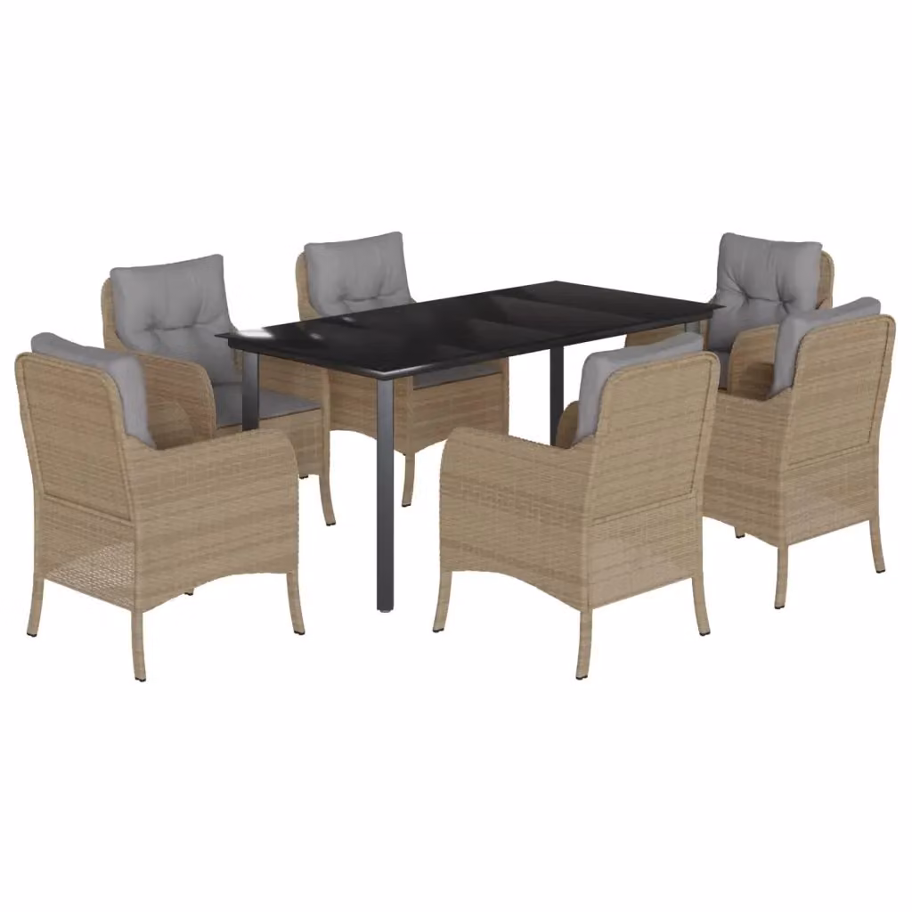 Set da pranzo da giardino vidaXL in polyrattan con cuscini beige e tavolo in vetro per 7 persone – 2