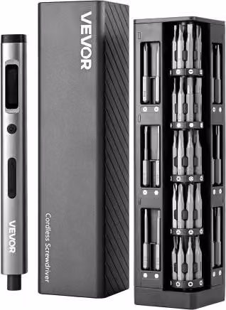 Cacciavite elettrico di precisione VEVOR grigio con 52 punte magnetiche, luce LED e ricarica USB tipo C per riparazione di telefoni e laptop