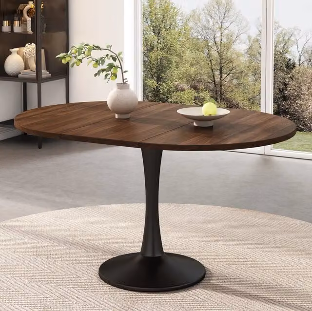 Tavolo da pranzo ovale allungabile ULEVR 100/140x100x75 cm in MDF e ferro, finitura noce