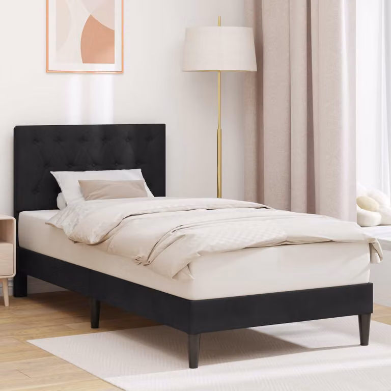 Struttura del letto con testiera vidaXL in velluto nero, L 100 x P 200 cm