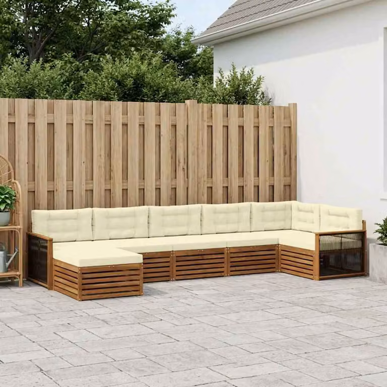 Set di divani da esterno vidaXL 7 pz in legno di acacia con cuscini, forma a L, colore beige e marrone