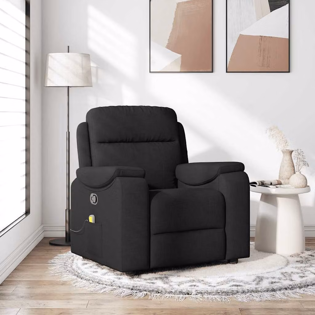 vidaXL Poltrona Relax Reclinabile Nera in Tessuto con Braccioli e Struttura in Legno e Metallo