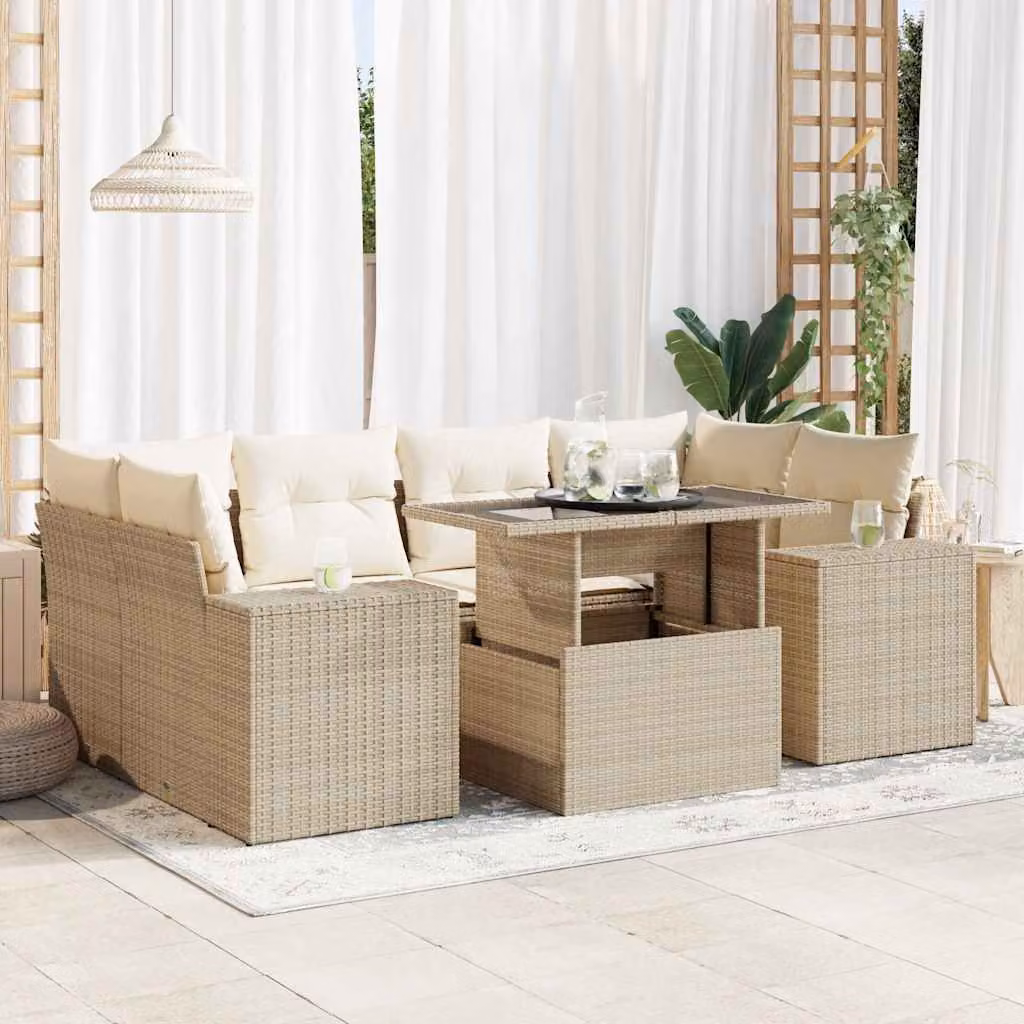 Maison Exclusive - Set da giardino 7 pezzi con cuscini Beige Poly Rattan