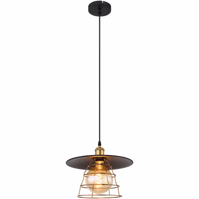 Globo Lighting lampada a sospensione metallo nero opaco, maglia metallica ottone antico, metallo nero opaco, cavo PVC nero, regolabile in altezza, regolabile in altezza, accorciabile, ø: 300mm, H: 1500mm, escl. 1x E27 60W 230V