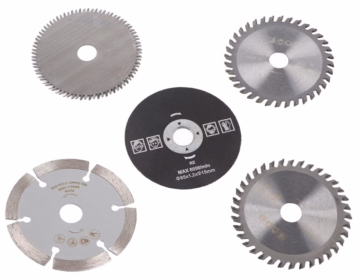 Set di lame per sega circolare compatte, composto da 5 pezzi, diametro 85 mm, in metallo duro, per tagli precisi