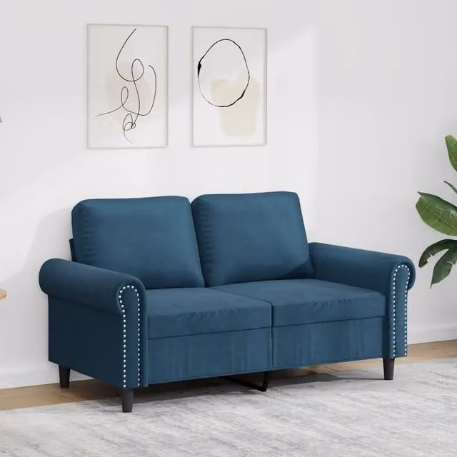 Divano a 2 Posti Blu 120 cm in Velluto 359528